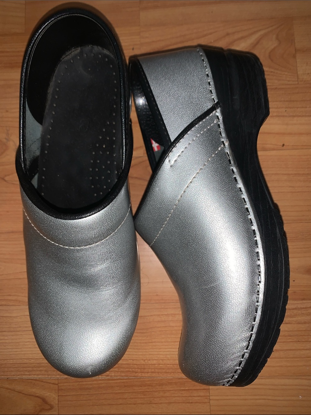 Sanita Silver Slip-On Clogs with Black Outsole